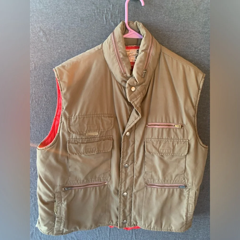 Vintage Sears Fieldmaster Mens XL Puffer Vest Brown Red Quilted Hunting Jacket